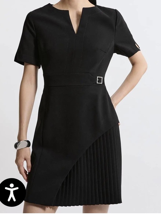 Karen Millen Dresses & Skirts - Karen Millen Black Short-Sleeve Belted Asymmetric Pleated Mini Dress